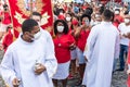 People participate in a procession in honor of Santa Barbara Royalty Free Stock Photo