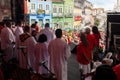 Priests celebrate outdoor mass in honor of Santa Barbara Royalty Free Stock Photo