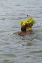 Member of the candomble religion participates in a party in honor of Yemanja in the city of Salvador