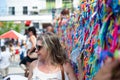 Catholic people are seen placing ribbons on the railing of Senhor do Bonfim church Royalty Free Stock Photo