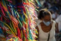 Catholics are seen outside the Senhor do Bonfim church during the mass in honor of the first Friday of 2022 in the city of