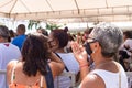 Hundreds of Catholics attend the outdoor mass on the traditional first Friday of 2023 at Senhor do Bonfim church