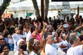 Hundreds of Catholics attend the outdoor mass on the traditional first Friday of 2023 at Senhor do Bonfim church