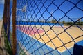 Protective fence on sports court Royalty Free Stock Photo