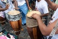 Cultural group play percussion during the civic parade of the independence of Bahia, in Pelourinho in Salvador