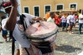 Cultural group play percussion during the civic parade of the independence of Bahia, in Pelourinho in Salvador