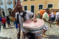 Cultural group play percussion during the civic parade of the independence of Bahia, in Pelourinho in Salvador