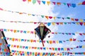 Balloons and decorative flags are seen in the ornamentation of the festivals of Sao Joao