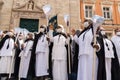 Members of the Rosario dos Pretos church are seen during the corpus christi procession in Pelourinho, Salvador, Bahia Royalty Free Stock Photo