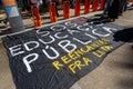 Brazilians protest with banners against money cuts in Brazilian education by President Jair Bolsonaro in the city of Salvador, Royalty Free Stock Photo