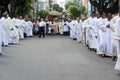 Group of priests are seen during the Corpus Christ procession