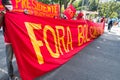 Brazilians protest with banners and posters with words against the government of President Jair Bolsonaro