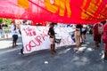 Brazilians protest with banners and posters with words against the government of President Jair Bolsonaro