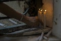 Salvador, Bahia, Brazil - November 02, 2015: People lighting candles in honor of the Day of the Dead Royalty Free Stock Photo