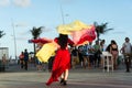 A dancer performing street belly dancing