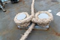 Mooring ropes of the Brazilian Navy ship Fragata Constituicao F42, docked at the seaport of the city of Salvador, Bahia