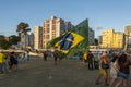 Supporters of the President of Brazil Jair Bolsonaro, protest by placing a large Brazilian flag Royalty Free Stock Photo