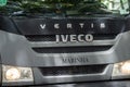 Salvador, Bahia, Brazil - September 07, 2023: Front of a green colored Iveco vertis truck used by the Brazilian navy in the city