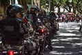 Military police motorcyclists are stopped during the Brazilian independence day parade