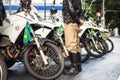 A military police soldier is seen standing next to police motorcycles during the Brazilian independence parade in the city of