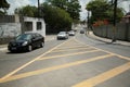 Zebra stripe painted yellow on the asphalt