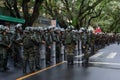 Army police soldiers are equipped and waiting for the start of the Brazilian independence day parade