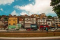 SALVADOR, BAHIA, BRAZIL: Street with modern houses in the city. The poor quarter, the so-called favelas