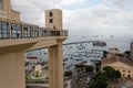 Salvador, Bahia. Lacerda public transit lift and the Port with ships. Royalty Free Stock Photo