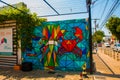 SALVADOR, BRAZIL: Beautiful drawings painted with paints on the wall. Beautiful Graffiti on buildings Royalty Free Stock Photo