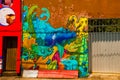 SALVADOR, BRAZIL: Beautiful drawings painted with paints on the wall. Beautiful Graffiti on buildings Royalty Free Stock Photo