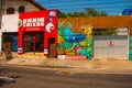 SALVADOR, BRAZIL: Beautiful drawings painted with paints on the wall. Beautiful Graffiti on buildings Royalty Free Stock Photo