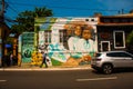 SALVADOR, BRAZIL: Beautiful drawings painted with paints on the wall. Beautiful Graffiti on buildings