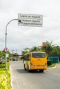 Traffic sign giving directions to Abaete Lagoon in Itapua neighborhood