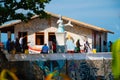 SALVADOR, BRAZIL: The fishermen fished empty fishing. Colorful Brazilian street art graffiti scene, picture painted on mermaid