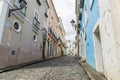 Bright sunny view of the historic tourist center of Pelourinho, Salvador da Bahia, Brazil featuring colorful colonial architecture Royalty Free Stock Photo