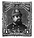 Salvador 1 Centavo Stamp in 1893, vintage illustration