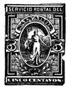 Salvador Cinco Centavos Stamp from 1888 to 1889, vintage illustration