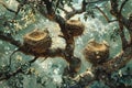 Salvadora persica tree with bird nests. Generative AI.