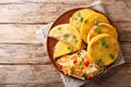 Salvadoran pupusa served with curtido closeup. horizontal top view Royalty Free Stock Photo