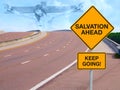 SALVATION AHEAD Road Sign w Jesus in Sky on Horizon Royalty Free Stock Photo
