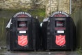 Glasgow, Scotland, February 13th 2022: The Salvation Army Clothes Bank in supermarket carpark