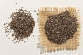 Chia Seed. Close up of grains spreaded over white table. Royalty Free Stock Photo