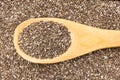 Chia Seed. Grains in wooden spoon. Close up.