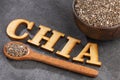 Salvia hispanica - Word chia in wooden letters
