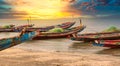 Scene of beach side with pirogue boat in Senegal Royalty Free Stock Photo