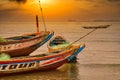 Scene of beach side with pirogue boat in Senegal Royalty Free Stock Photo