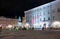 Salzburg, Austria, August 15 2022. Fascinating night shot in Mozart square. Royalty Free Stock Photo