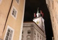 Salzburg, Austria, August 15, 2022. Fascinating night shot of the town hall clock tower. Royalty Free Stock Photo