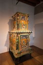 Ancient ceramic stove displayed inside the Hohensalzburg in Salzburg, Austria