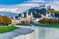 Salzburg, Austria. Festung Hohensalzburg, old city and Salzach River